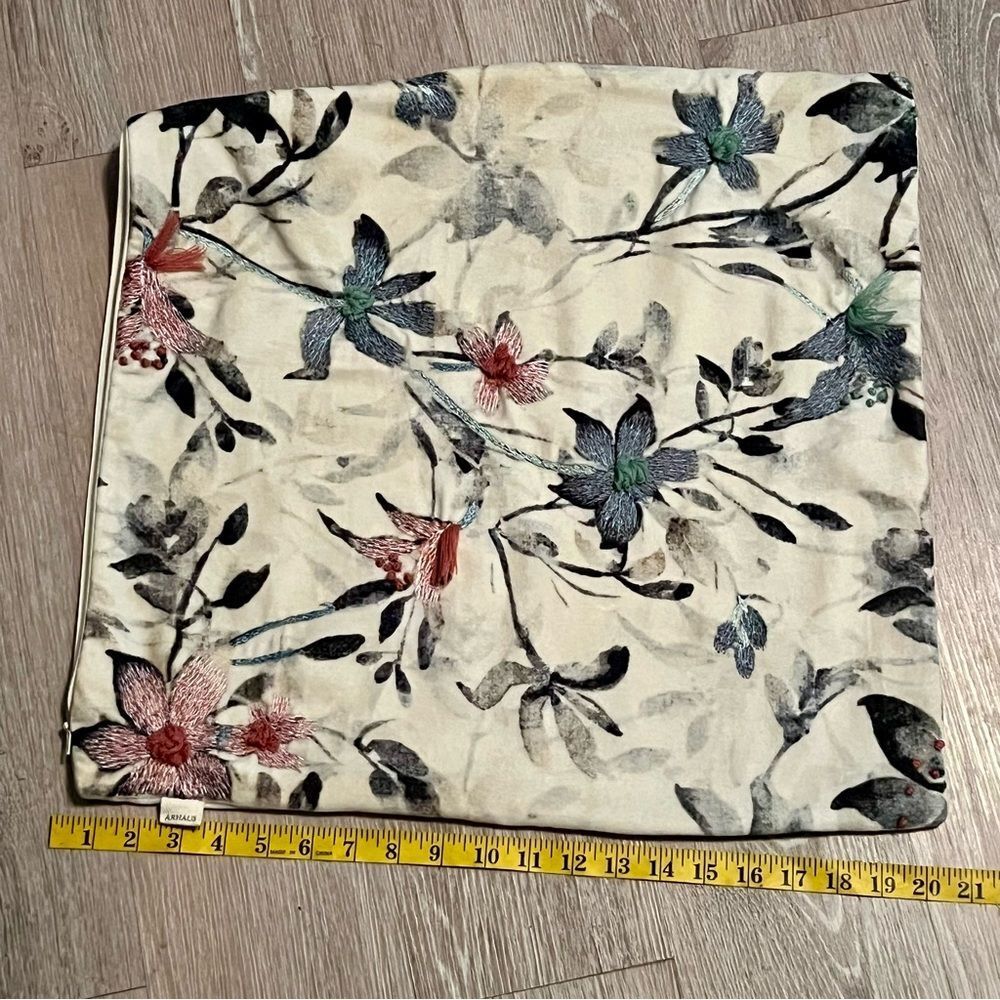 Arhaus Velvet Floral Pillow Cream Muted Blue Green Pink Gray Throw Pillow Case